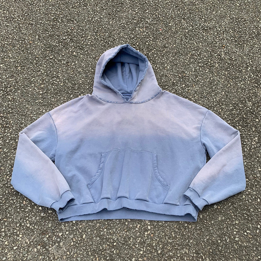 Custom Cropped Boxy Oversize Hoodie Sun Faded Vintage Washed