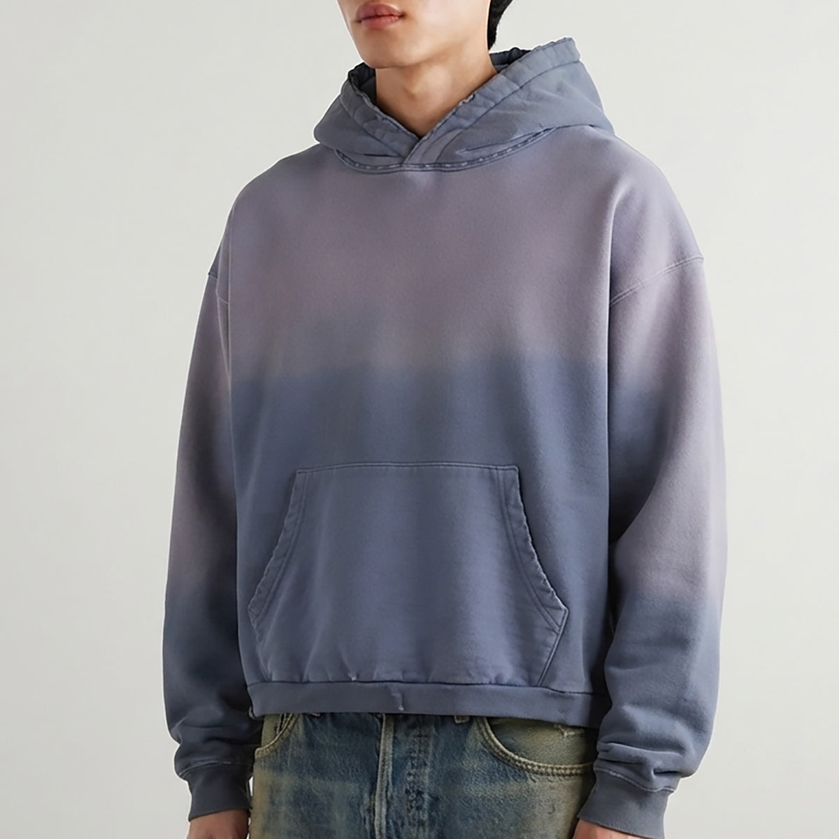 Custom Men's Sun Faded Cropped Boxy Oversize Hoodie Vintage Washed