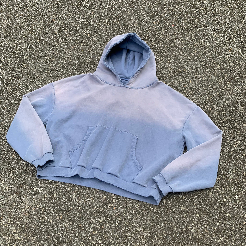 Custom Cropped Boxy Oversize Hoodie Sun Faded Vintage Washed