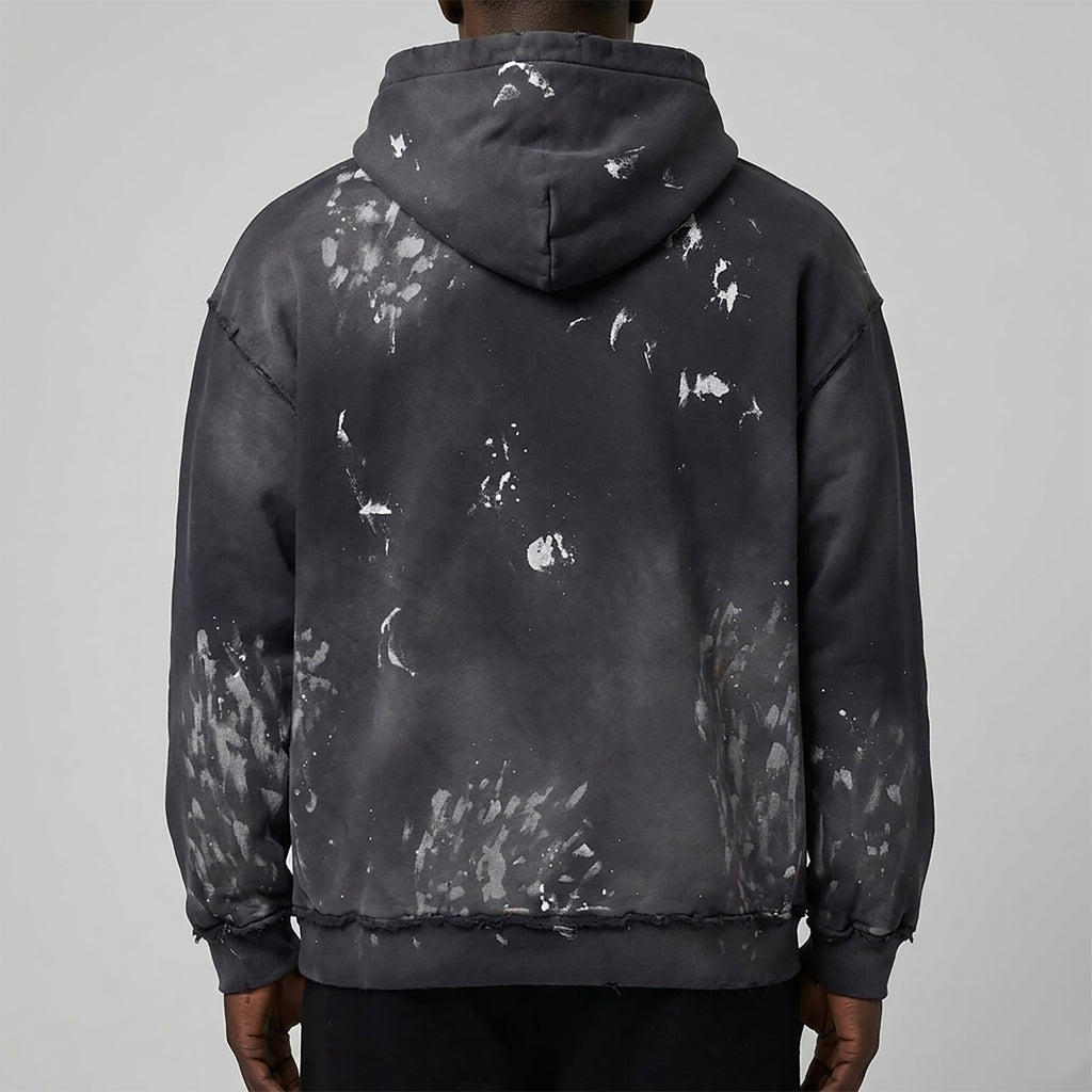 Custom Men's Deep Blue Oversize Vintage Washed Hoodie With Paint Splatters