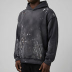 Custom Men's Deep Blue Oversize Vintage Washed Hoodie With Paint Splatters