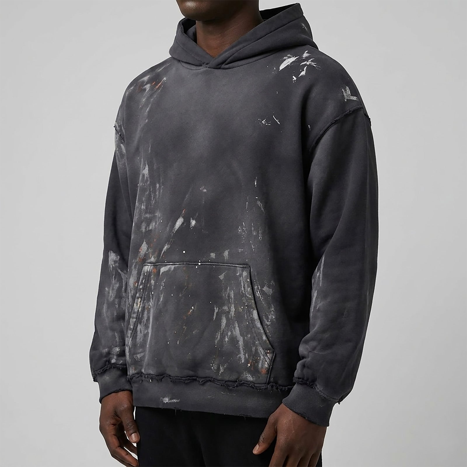 Custom Men's Deep Blue Oversize Vintage Washed Hoodie With Paint Splatters