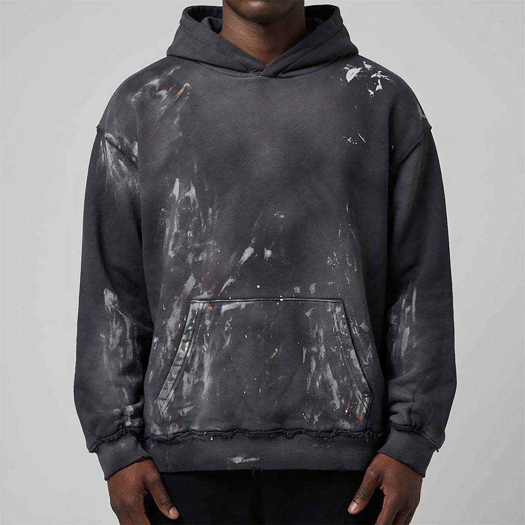 Custom Men's Deep Blue Oversize Vintage Washed Hoodie With Paint Splatters