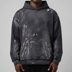 Custom Men's Deep Blue Oversize Vintage Washed Hoodie With Paint Splatters