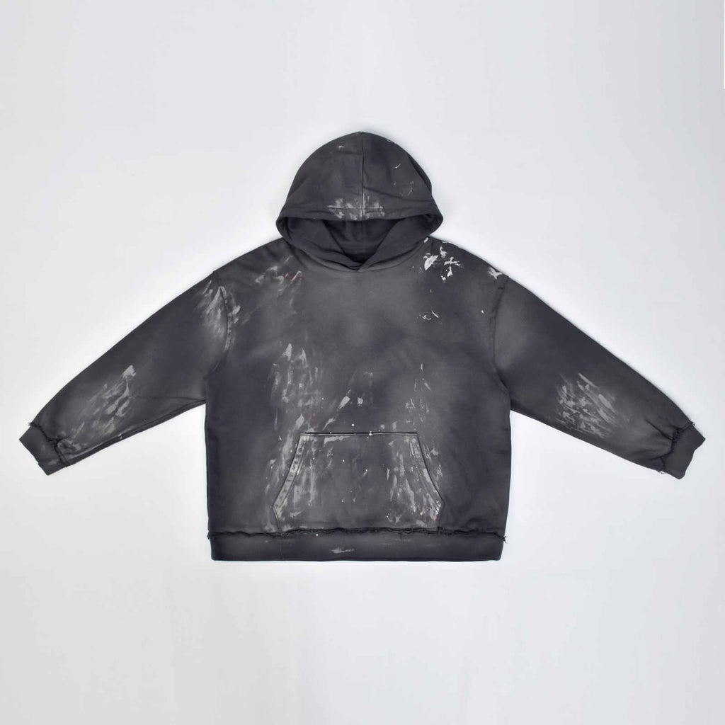 Custom Men's Deep Blue Oversize Vintage Washed Hoodie With Paint Splatters