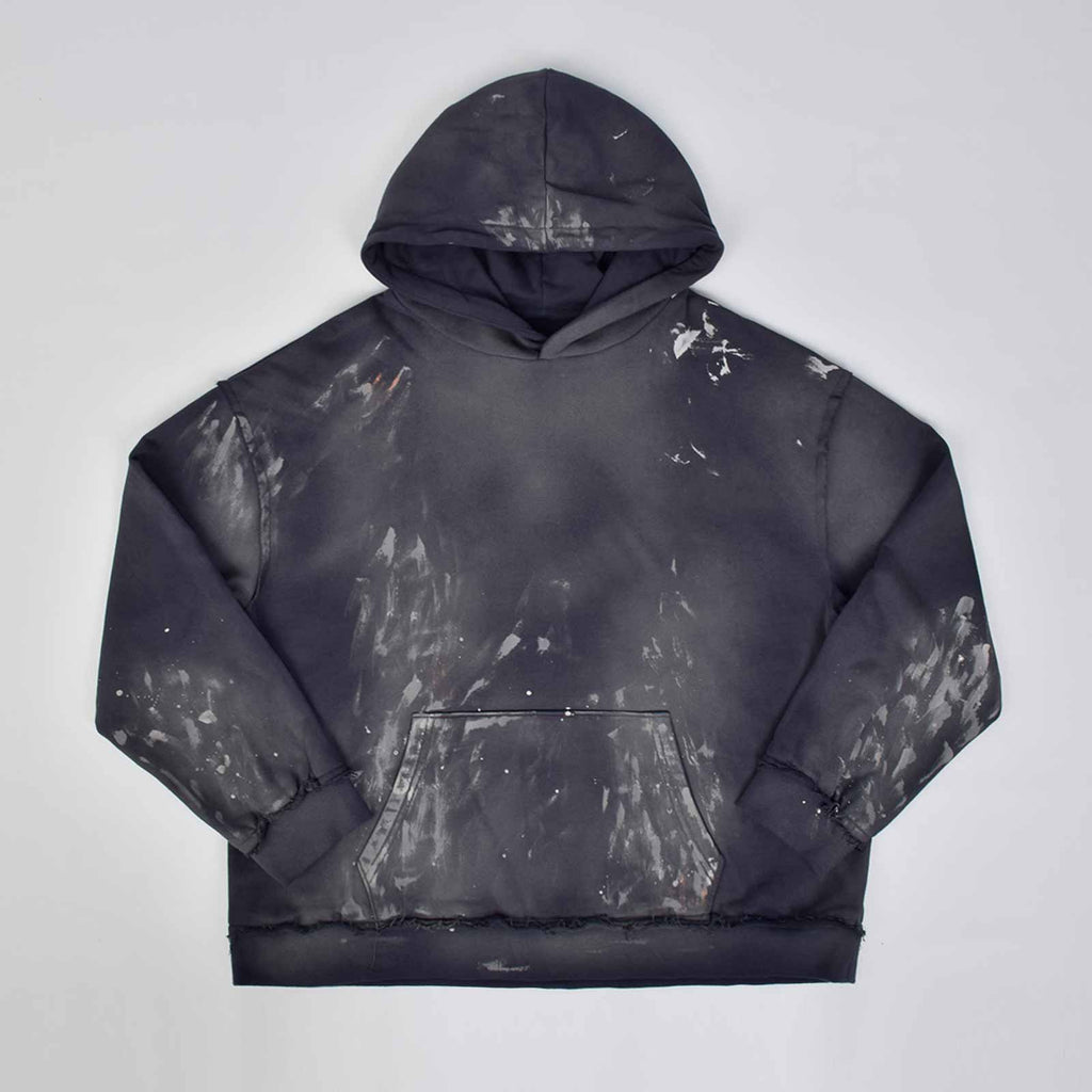 Custom Men's Deep Blue Oversize Vintage Washed Hoodie With Paint Splatters