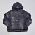 Custom Men's Deep Blue Oversize Vintage Washed Hoodie With Paint Splatters