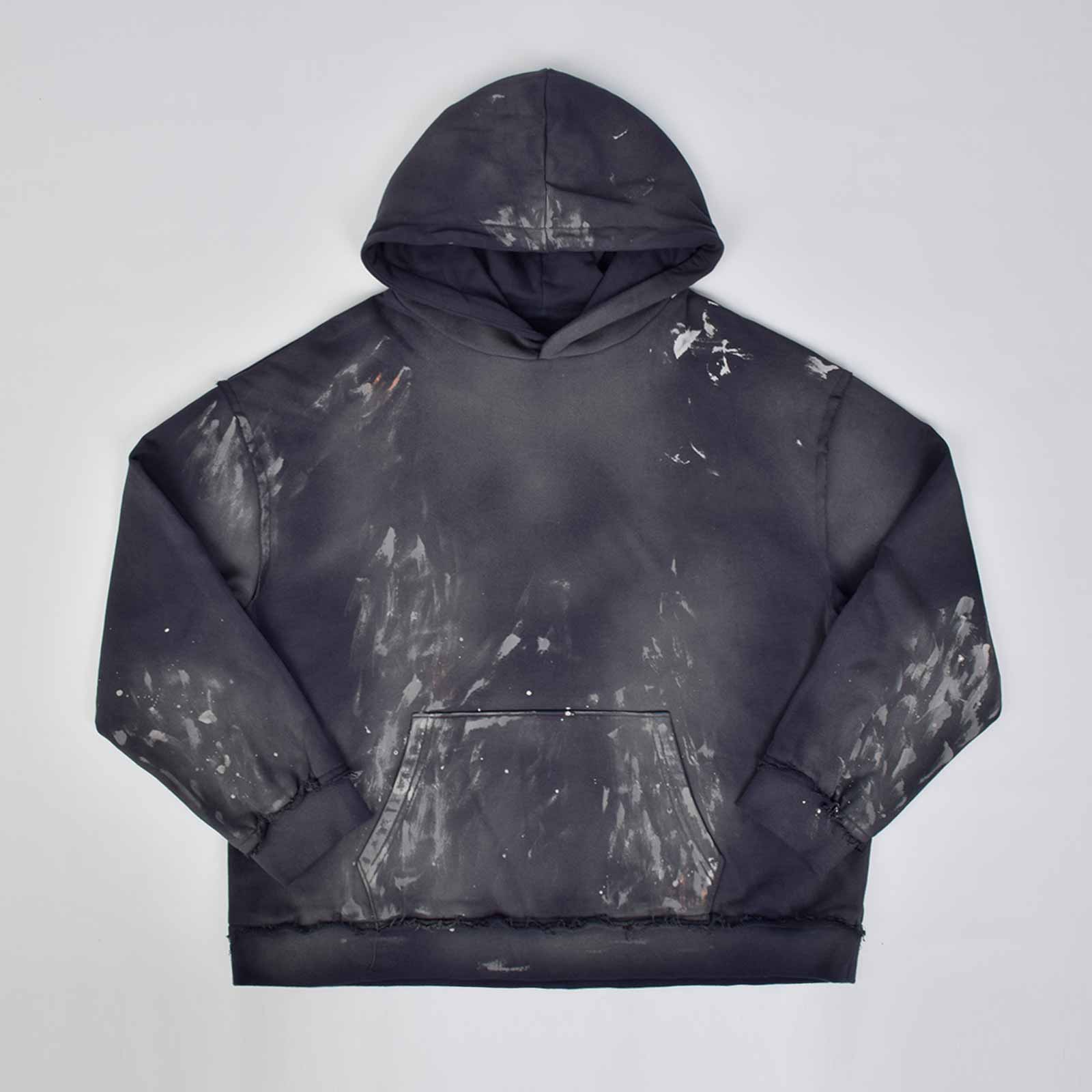 Custom Men's Deep Blue Oversize Vintage Washed Hoodie With Paint Splatters