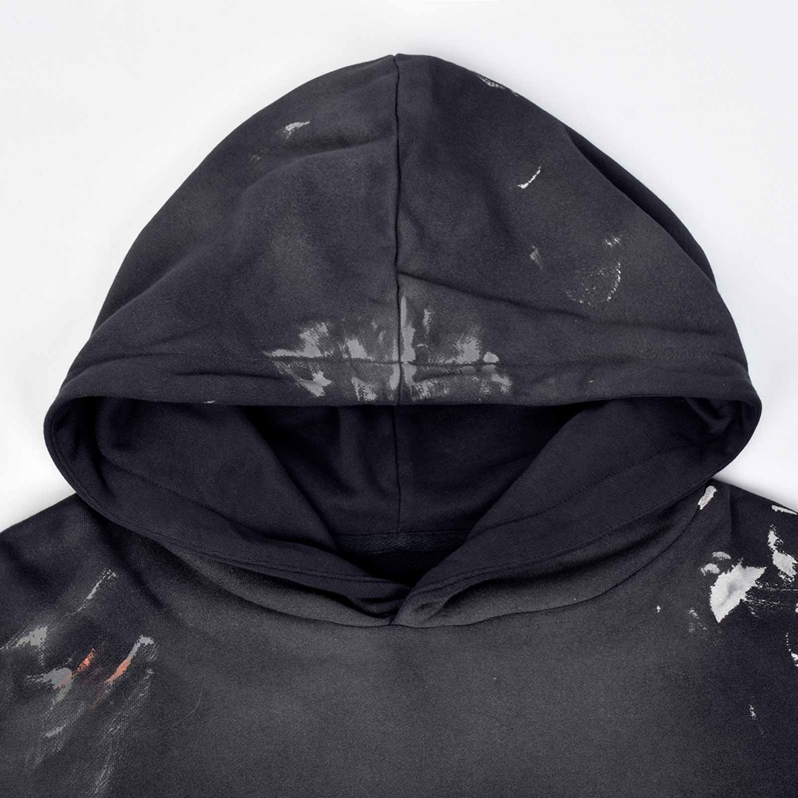 Custom Men's Deep Blue Oversize Vintage Washed Hoodie With Paint Splatters