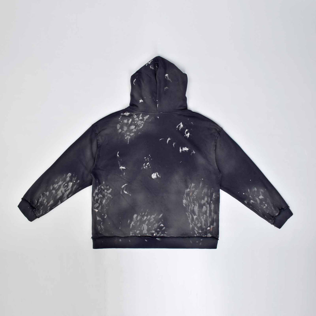 Custom Men's Deep Blue Oversize Vintage Washed Hoodie With Paint Splatters