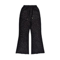Custom Men's Black Flared Raw Hem Sweatpants With Over All Rhinestone