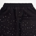 Custom Men's Black Flared Raw Hem Sweatpants With Over All Rhinestone