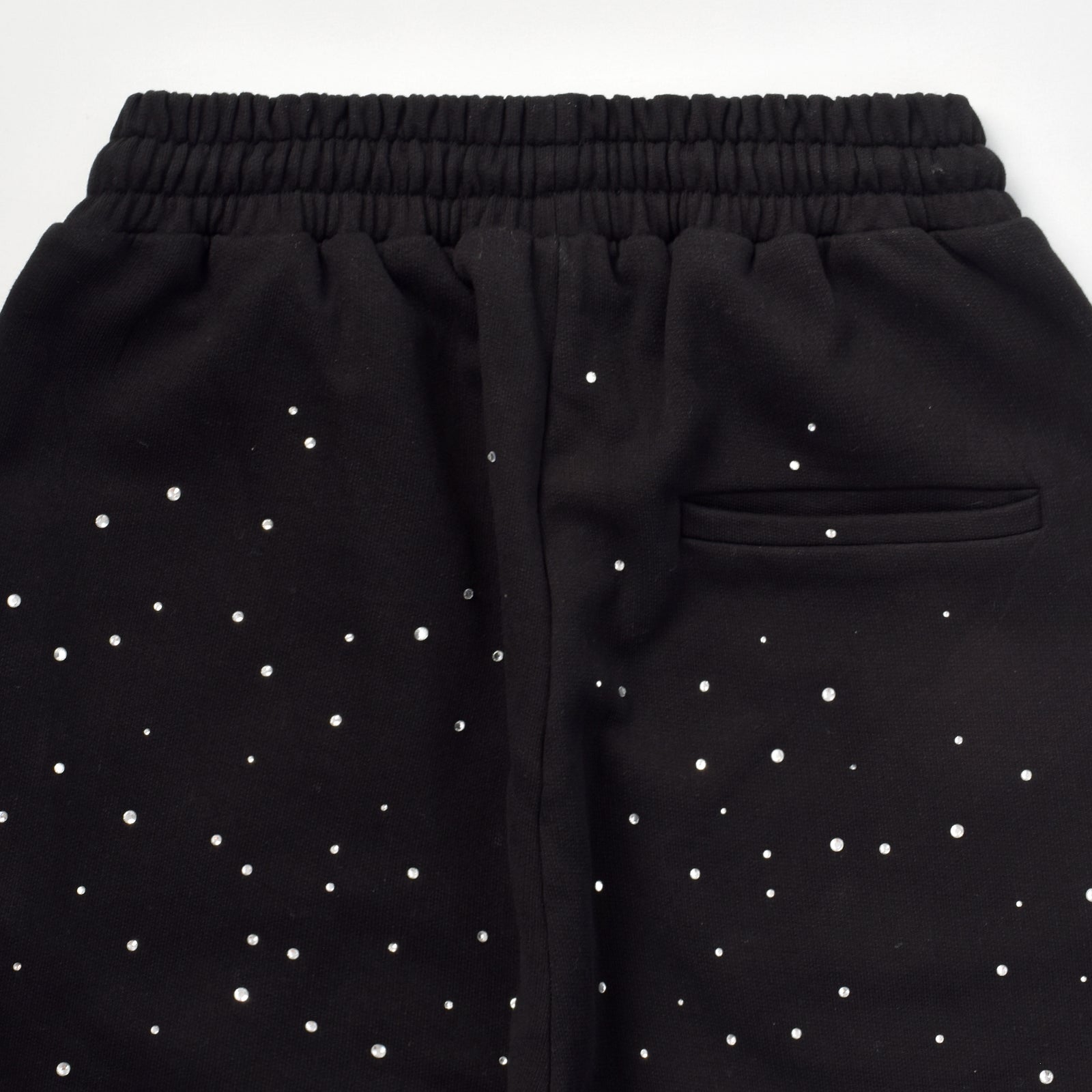 Custom Men's Black Flared Raw Hem Sweatpants With Over All Rhinestone