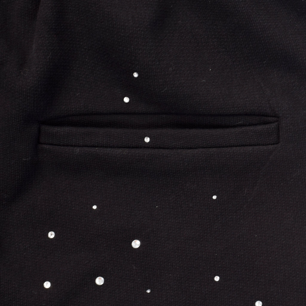Custom Men's Black Flared Raw Hem Sweatpants With Over All Rhinestone