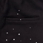 Custom Men's Black Flared Raw Hem Sweatpants With Over All Rhinestone