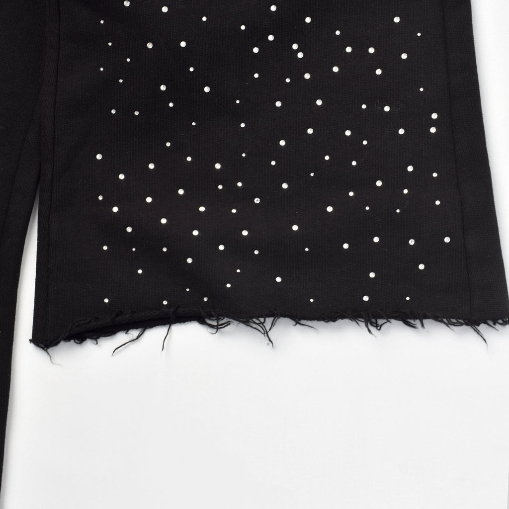 Custom Men's Black Flared Raw Hem Sweatpants With Over All Rhinestone