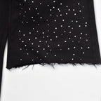 Custom Men's Black Flared Raw Hem Sweatpants With Over All Rhinestone