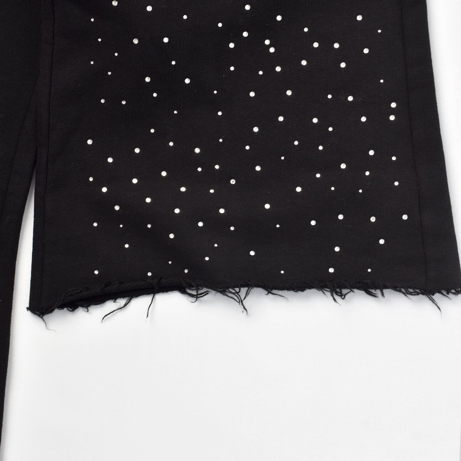 Custom Men's Black Flared Raw Hem Sweatpants With Over All Rhinestone