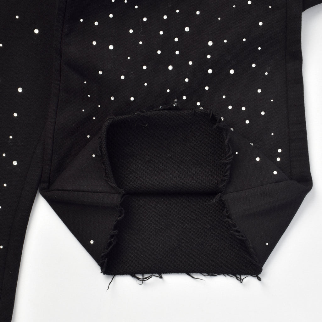 Custom Men's Black Flared Raw Hem Sweatpants With Over All Rhinestone