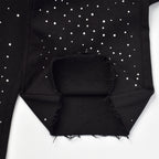 Custom Men's Black Flared Raw Hem Sweatpants With Over All Rhinestone