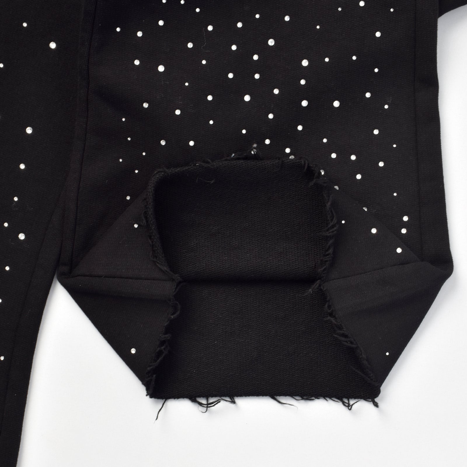 Custom Men's Black Flared Raw Hem Sweatpants With Over All Rhinestone