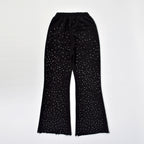 Custom Men's Black Flared Raw Hem Sweatpants With Over All Rhinestone