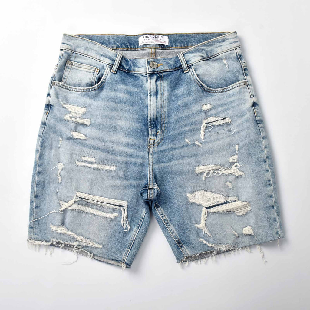 Custom Men's Distressed Blue Jeans Shorts With Vintage Washed