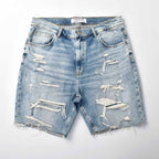 Custom Men's Distressed Blue Jeans Shorts With Vintage Washed
