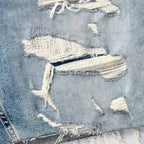 Custom Men's Distressed Blue Jeans Shorts With Vintage Washed