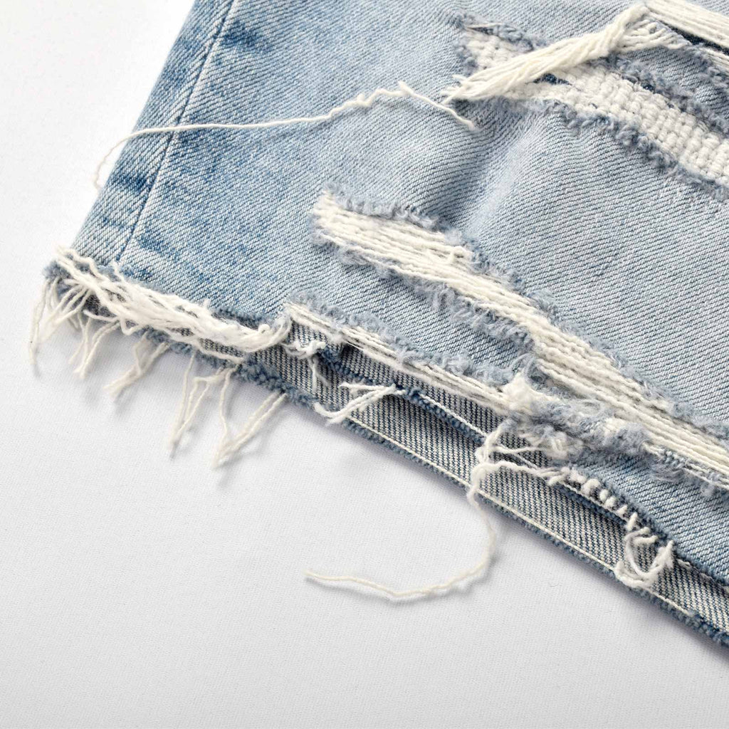 Custom Men's Distressed Blue Jeans Shorts With Vintage Washed