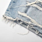 Custom Men's Distressed Blue Jeans Shorts With Vintage Washed