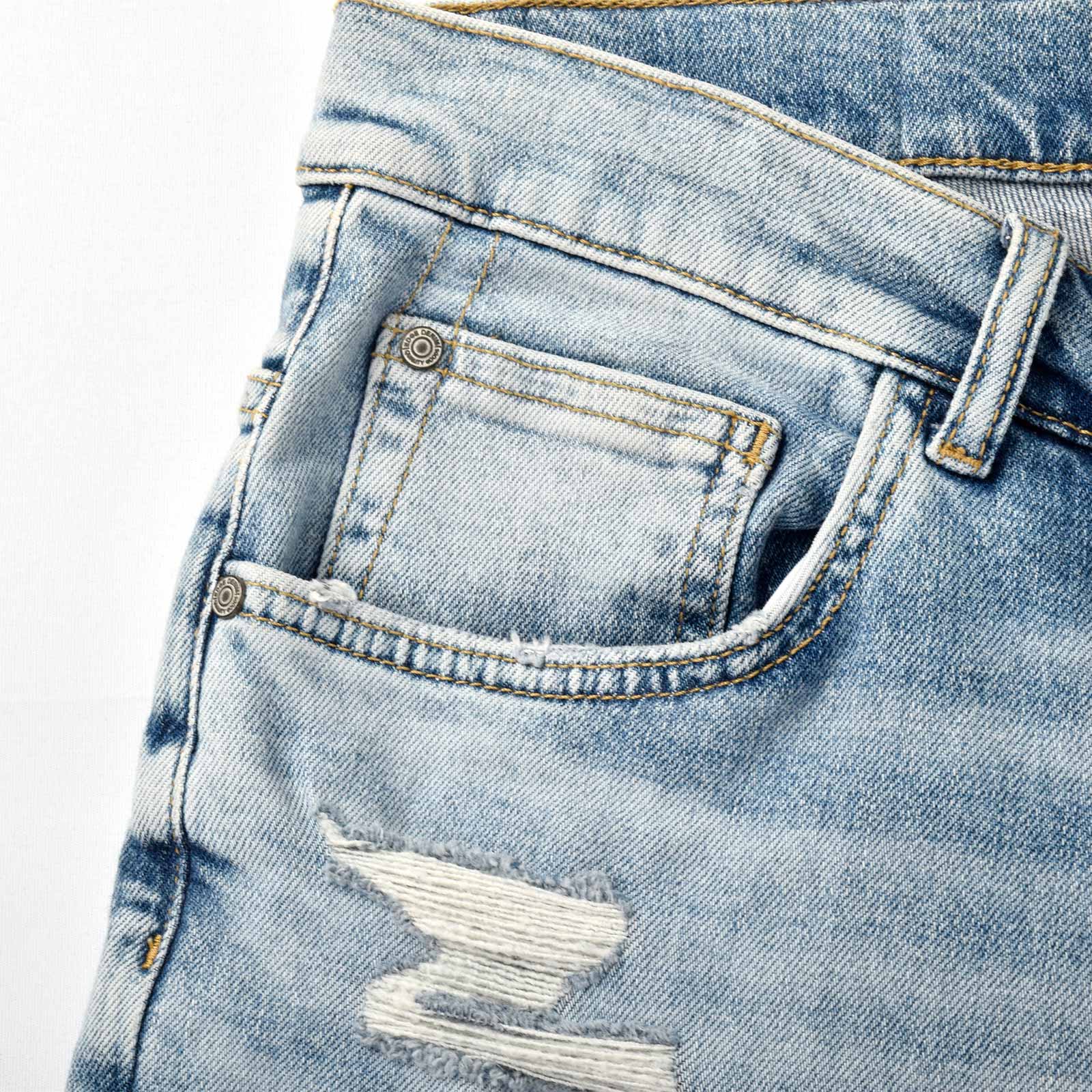 Custom Men's Distressed Blue Jeans Shorts With Vintage Washed