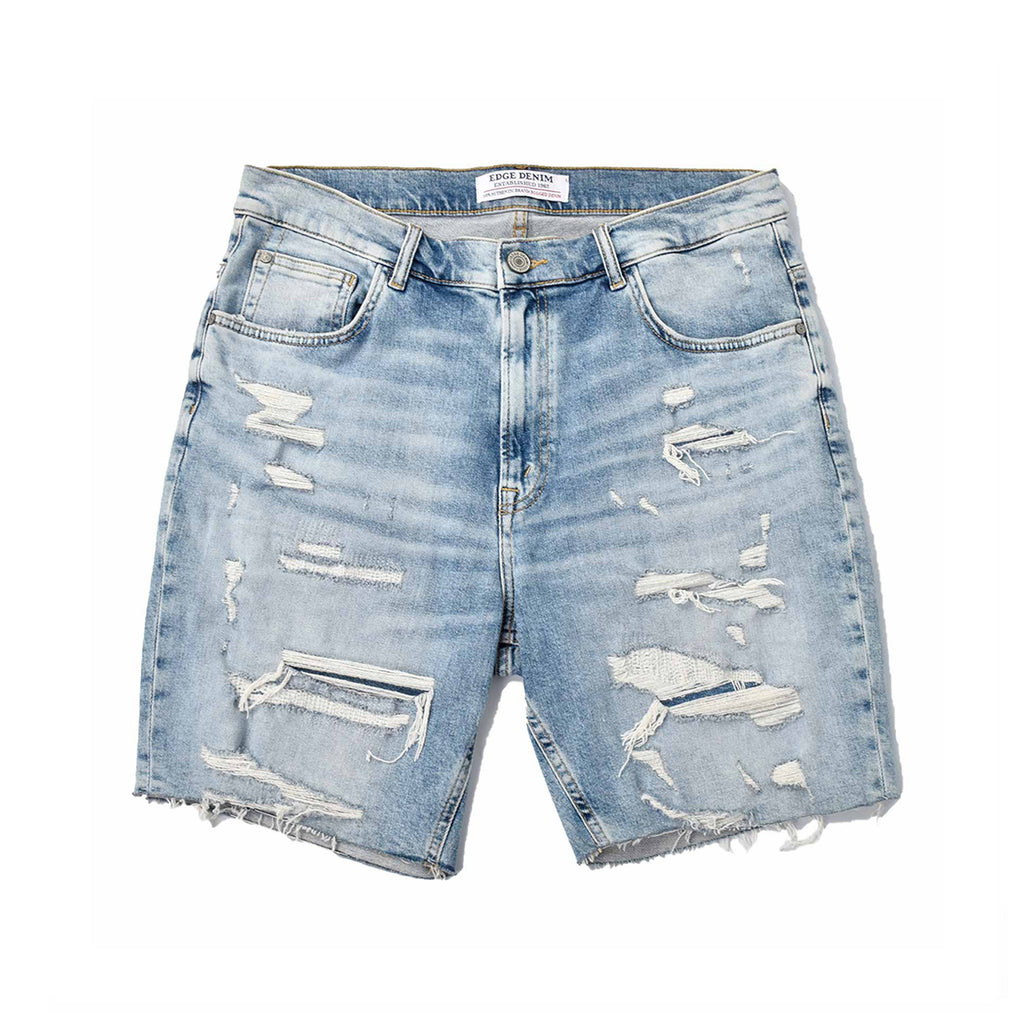 Custom Men's Distressed Blue Jeans Shorts With Vintage Washed