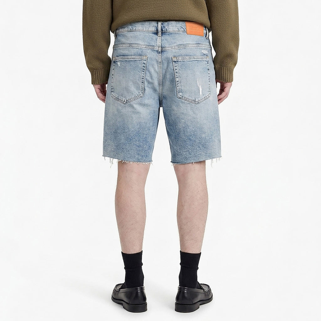 Custom Men's Distressed Blue Jeans Shorts With Vintage Washed