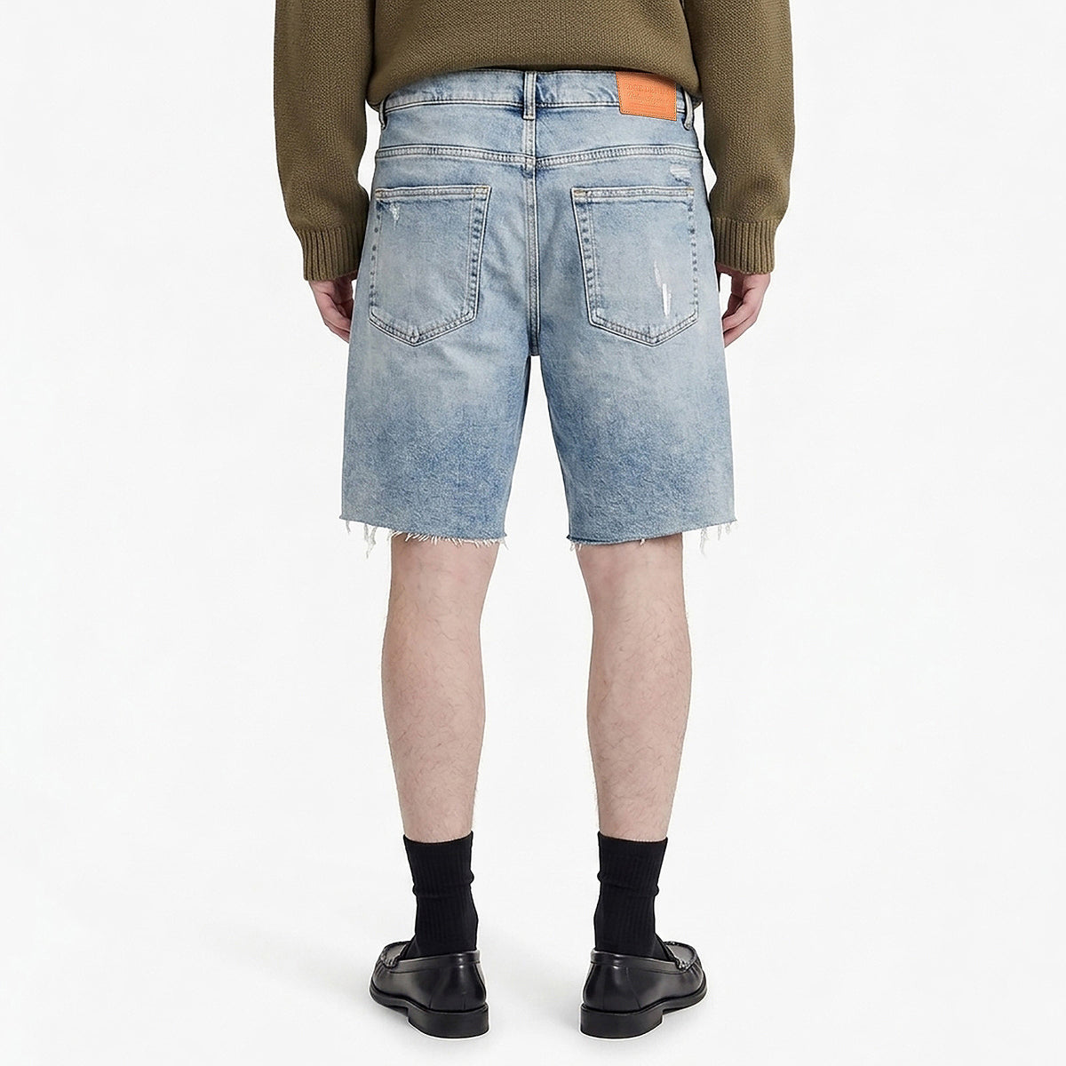 Custom Men's Distressed Blue Jeans Shorts With Vintage Washed