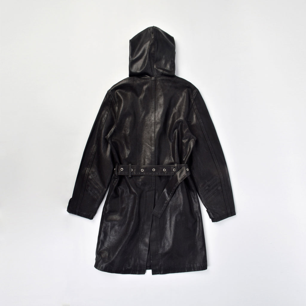 Custom Unisex Long Denim Jacket Coat With Waxed Printing