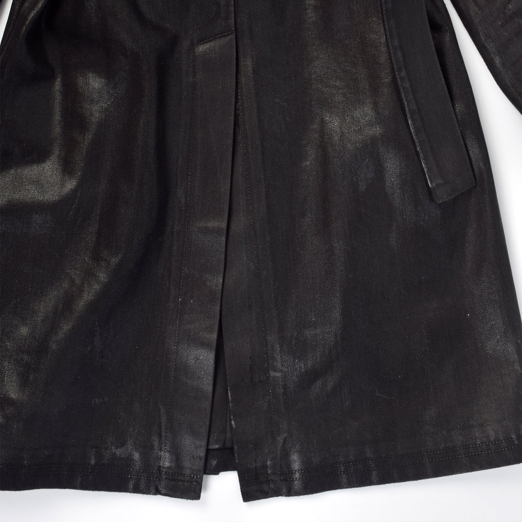 Custom Unisex Long Denim Jacket Coat With Waxed Printing