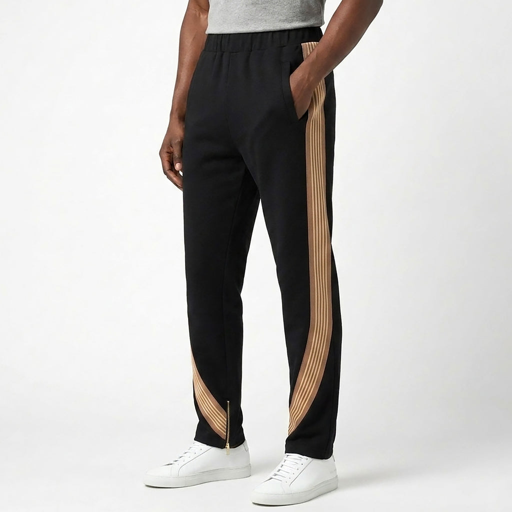 Custom Stripe Straight Leg Baggy Jogger Track Pants With Zippers