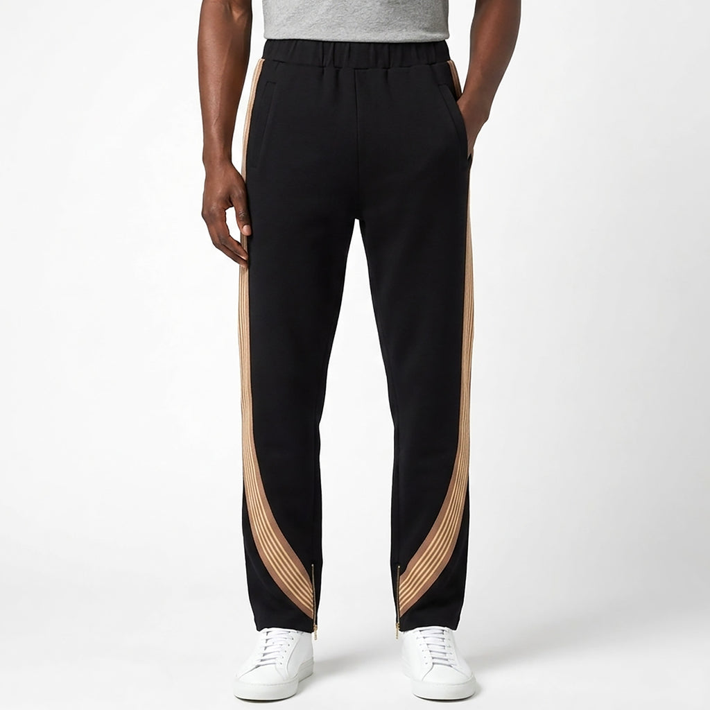 Custom Stripe Straight Leg Baggy Jogger Track Pants With Zippers