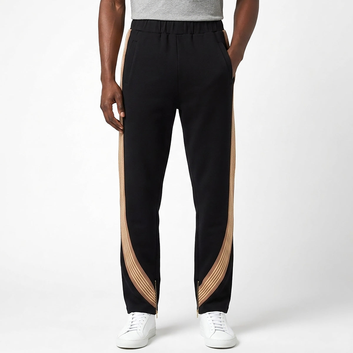 Custom Stripe Straight Leg Baggy Jogger Track Pants With Zippers