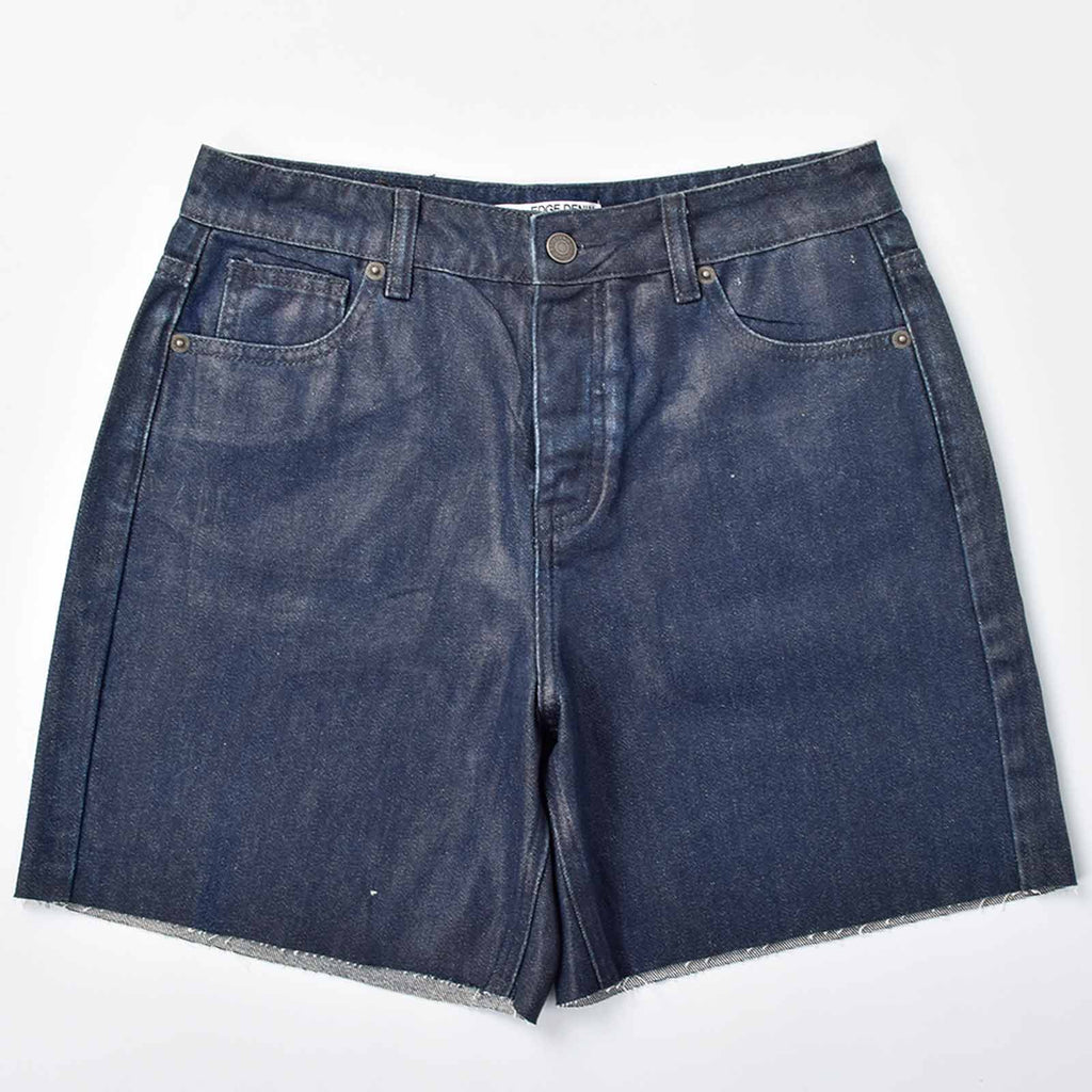 Custom Women's Baggy Blue Jeans Shorts With Waxed Printing