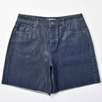 Custom Women's Baggy Blue Jeans Shorts With Waxed Printing