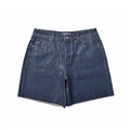 Custom Women's Baggy Blue Jeans Shorts With Waxed Printing