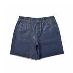 Custom Women's Baggy Blue Jeans Shorts With Waxed Printing