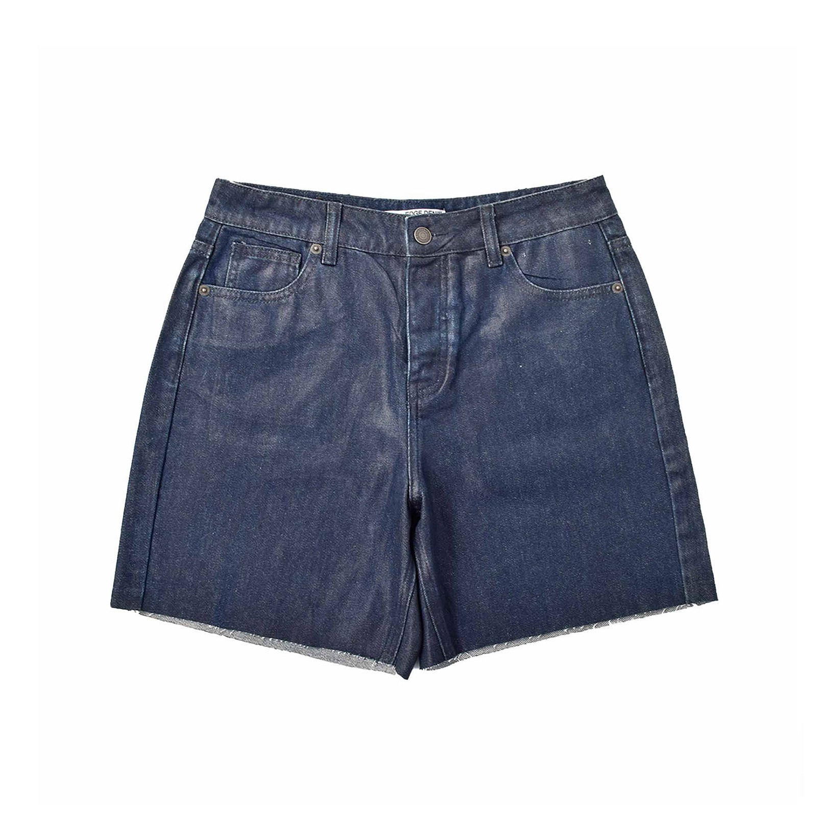 Custom Women's Baggy Blue Jeans Shorts With Waxed Printing