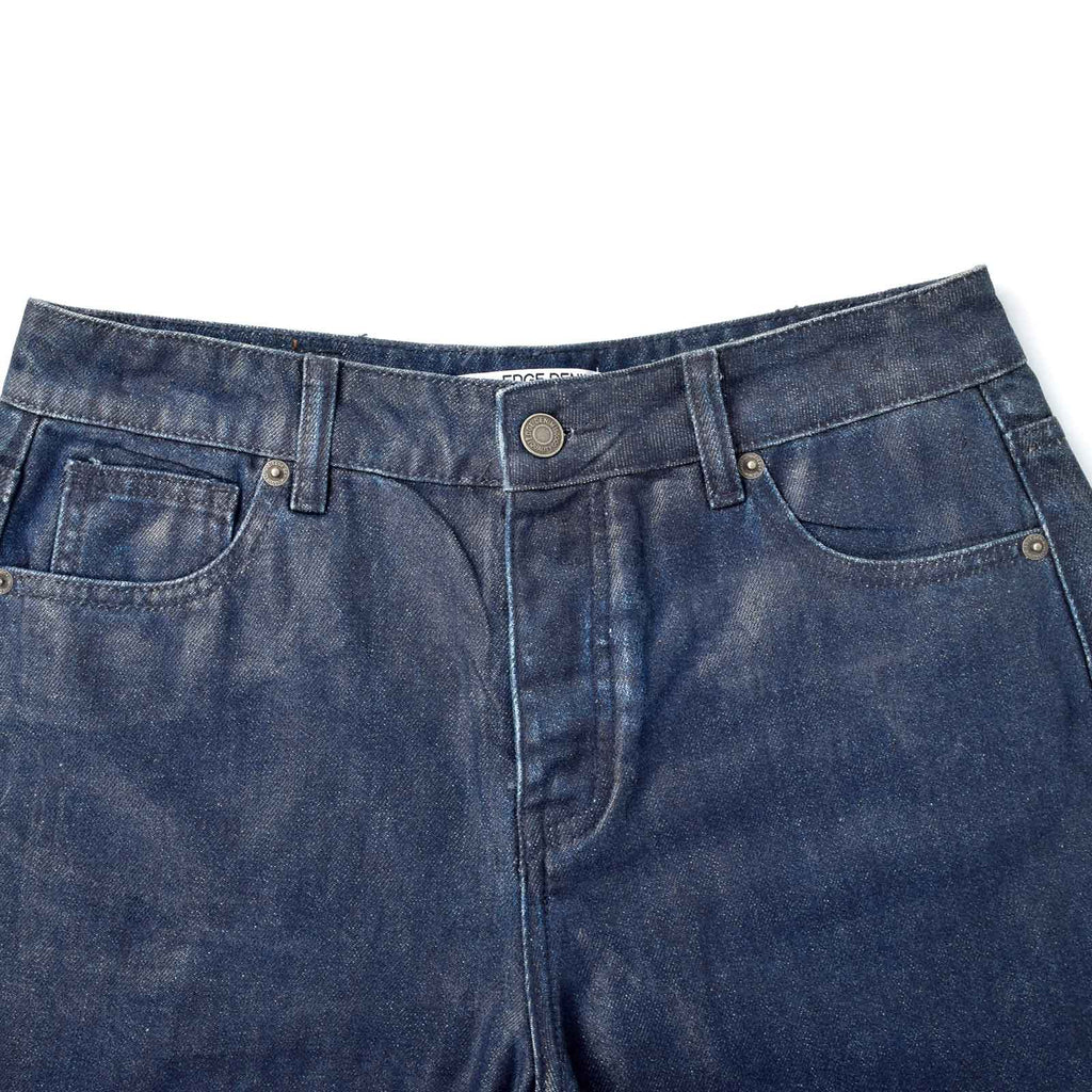 Custom Women's Baggy Blue Jeans Shorts With Waxed Printing