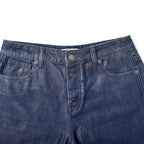 Custom Women's Baggy Blue Jeans Shorts With Waxed Printing