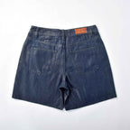 Custom Women's Baggy Blue Jeans Shorts With Waxed Printing