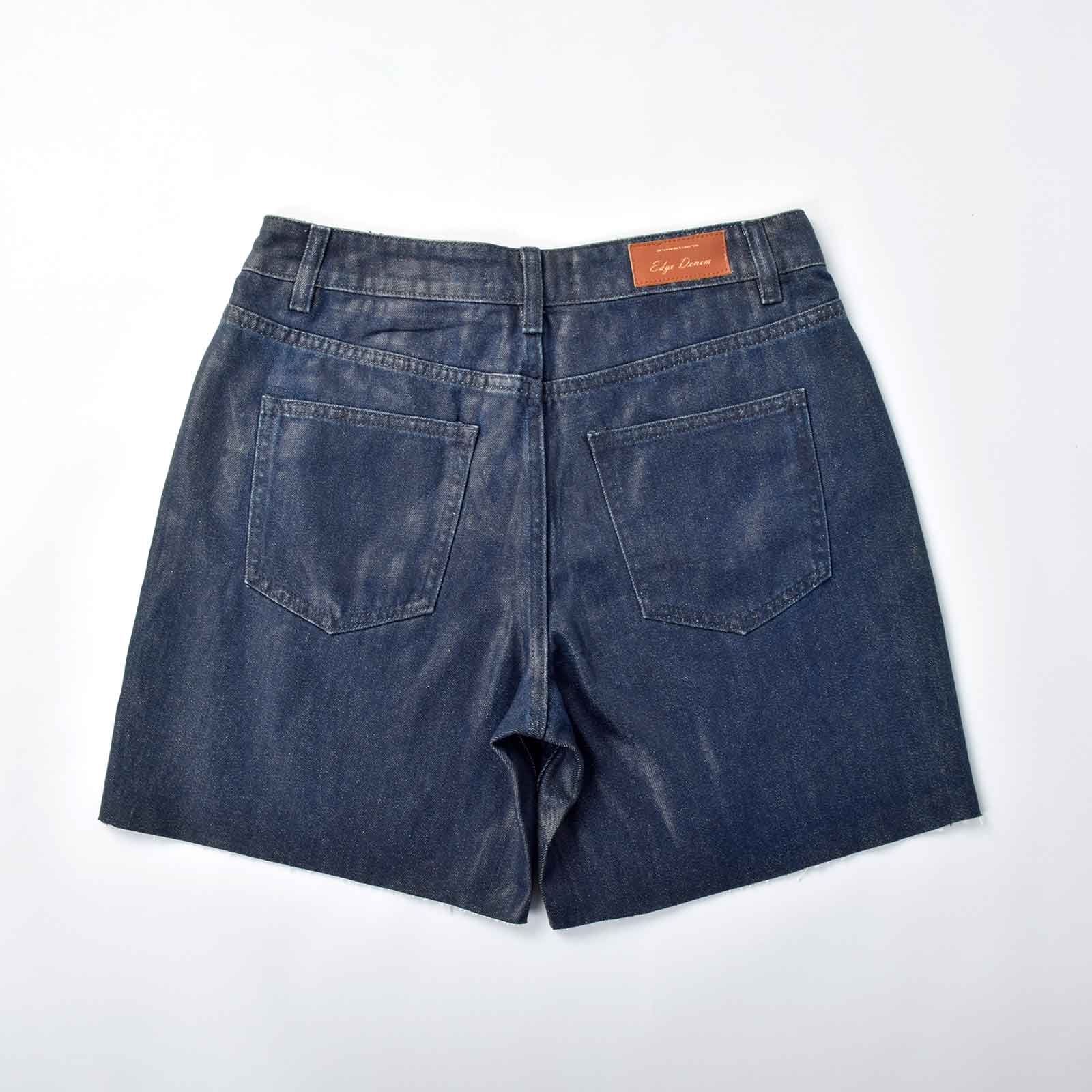Custom Women's Baggy Blue Jeans Shorts With Waxed Printing