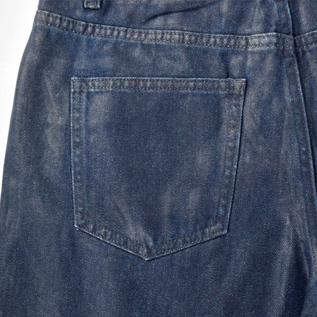 Custom Women's Baggy Blue Jeans Shorts With Waxed Printing